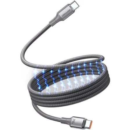 Cable Magnético USB 2.0 Tipo-C 5A Vention TSAJF/ USB Tipo-C Macho - USB Tipo-C Macho/ Hasta 240W/ 480Mbps/ 1m/ Titanio