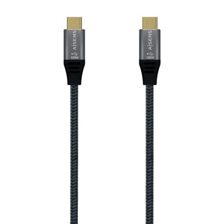 Cable USB 3.2 Tipo-C Aisens A107-0672 20GBPS 100W/ USB Tipo-C Macho - USB Tipo-C Macho/ Hasta 100W/ 20Gbps/ 1.5m/ Gris