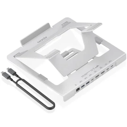 Soporte de Sobremesa - Docking USB Tipo-C Aisens ASUC-7P046-GR/ 2xUSB/ 1xUSB Tipo-C/ 2xHDMI/ 1xRJ45/ 1xUSB Tipo-C PD/ Gris