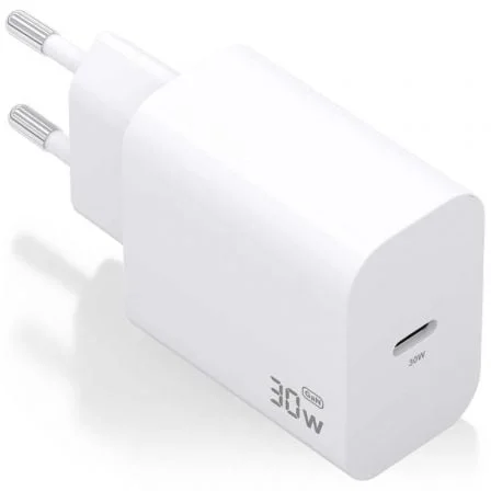 Cargador de Pared GaN Aisens A110-0940/ 1xUSB Tipo-C/ 30W/ Blanco