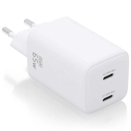 Cargador de Pared GaN Aisens ASCH-65W2P039-W/ 2xUSB Tipo-C/ 65W
