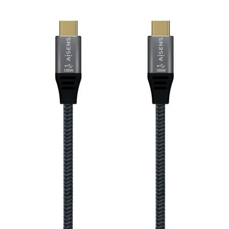 Cable USB 2.0 Tipo-C Aisens A107-0628 5A 100W/ USB Tipo-C Macho - USB Tipo-C Macho/ Hasta 100W/ 480Mbps/ 1m/ Gris