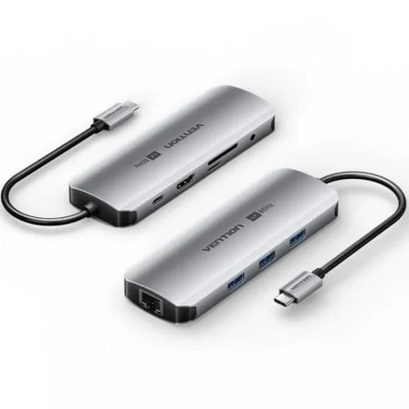 Docking USB Tipo-C Vention TQLHB/ 1xHDMI 4K/ 3xUSB/ 1xUSB Tipo-C PD/ 1xRJ45/ 1xJack 3.5mm/ 1xLector de Tarjetas/ Gris