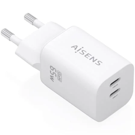 Cargador de Pared GaN Aisens A110-1029/ 2xUSB Tipo-C/ 65W/ Blanco