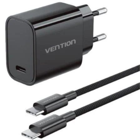 Cargador de Pared GaN Vention G18B0-EU/ 1xUSB Tipo-C + Cable USB Tipo-C/ 30W