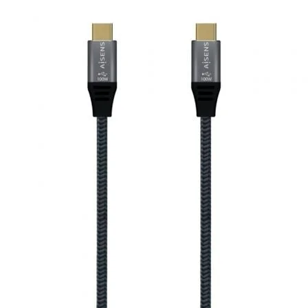 Cable USB 3.2 Tipo-C Aisens A107-0670 20GBPS 100W/ USB Tipo-C Macho - USB Tipo-C Macho/ Hasta 100W/ 20Gbps/ 60cm/ Gris