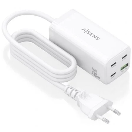Cargador Sobremesa GaN Aisens ASCH-100W4P053-W/ 3xUSB Tipo-C/ 1xUSB/ 100W
