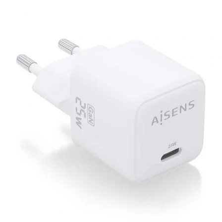 Cargador de Pared GaN Aisens ASCH-25W1P012-W/ 1xUSB Tipo-C/ 25W